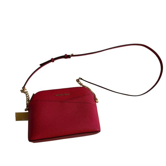 NWT Michael Kors Jet Set Travel Medium Dome Crossbody Leather Red - Picture 1 of 5
